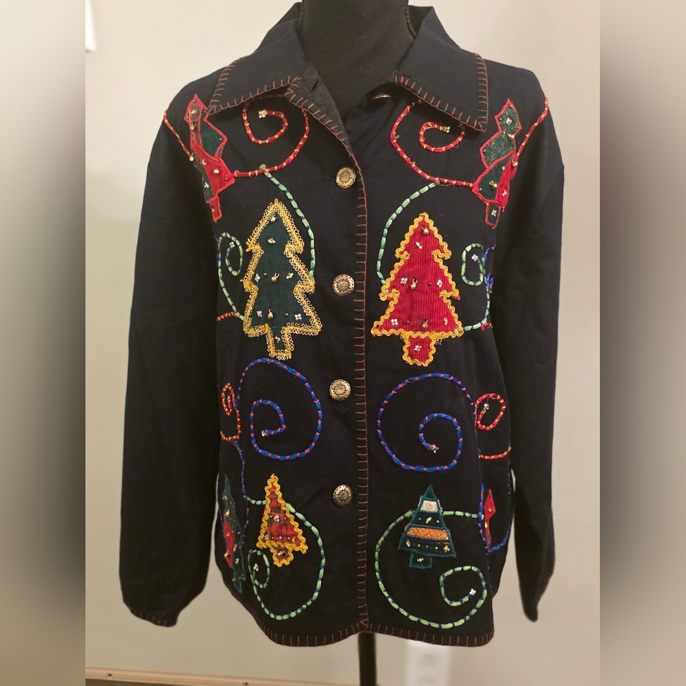 New Directions Black Jacket with Colorful Embroidery